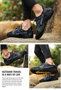 Detail of breathable mesh upper and durable non-slip rubber sole on outdoor hiking shoes
