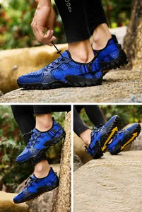 Detailed macro view of the breathable mesh upper and durable rubber anti-slip outdoor sole
