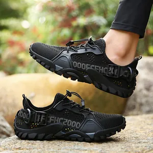 Men's breathable hiking shoes with black mesh upper and non-slip rubber outsoles