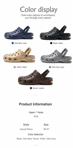 Detail view of air cushion clog sandals in various colors like navy blue and black