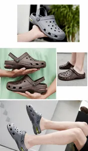 Detail view of air cushion hollow clogs with breathable holes and adjustable back strap
