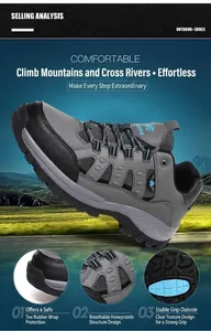 Outdoor hiking shoes with reinforced rubber toe cap and high-grip rubber sole