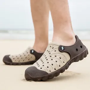 Men's breathable beach clogs with closed toe and non-slip sole in beige and brown
