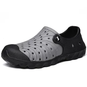 Men's lightweight breathable closed-toe beach sandals in grey and black EVA design