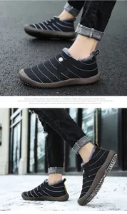 Detail of warm winter loafers with thick faux fur lining and anti-slip rubber soles