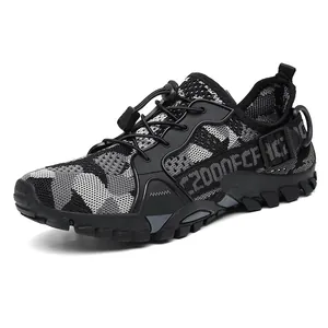 Men's camouflage grey breathable mesh hiking shoes with durable anti-slip rubber sole