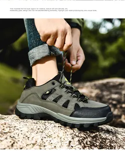 Close-up of olive green hiking shoes with MD outsole shown in an outdoor setting