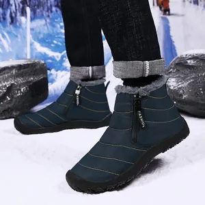 Men Women Snow Boots Waterproof Fabric Fleece Lined Warm Winter Shoes Anti-Slip Rubber Sole Side Zipper Outdoor Cotton Boots