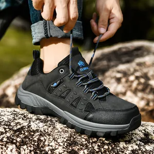 Lightweight outdoor hiking shoes with breathable mesh and MD sole in grey for couples