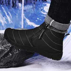 Waterproof black winter snow boots with warm faux fur lining and non-slip rubber soles