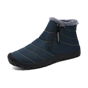 Waterproof navy blue winter snow boots with warm faux fur lining and side zipper