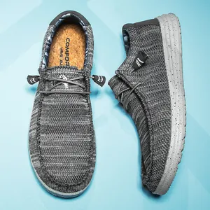 Atmungsaktive dunkelgraue Strick-Loafer für Herren mit elastischen Schnürsenkeln und Sohle