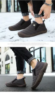 Detail of waterproof winter boots with warm faux fur lining and anti-slip rubber soles