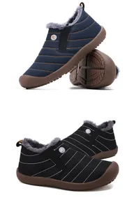 Detail of waterproof quilted winter boots with thick faux fur lining and non-slip rubber soles