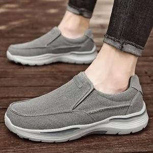 Mocassins Décontractés en Toile pour Hommes Sans Lacets Respirant Léger Doublure en Maille Semelle en EVA Chaussures de Marche