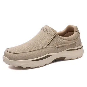 Mocassins en toile kaki pour hommes, style sans lacets avec semelle antidérapante