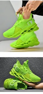 Macro detail of breathable knit mesh upper and wavy hollow out shock-absorbing sole