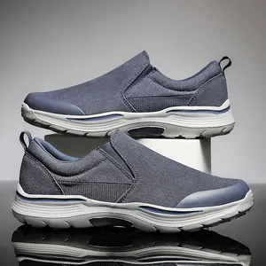 Mocassins en toile bleu marine pour hommes avec semelle épaisse et design à enfiler