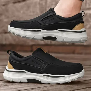 Casual men's leather slip-on shoes featuring lightweight shock-absorbing soles