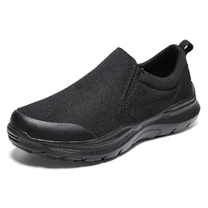 Chaussures slip-on noires légères pour hommes avec semelles épaisses antidérapantes