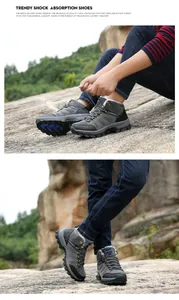 Outdoor men's high-top hiking boots with warm fleece lining and shock-absorbing rubber soles