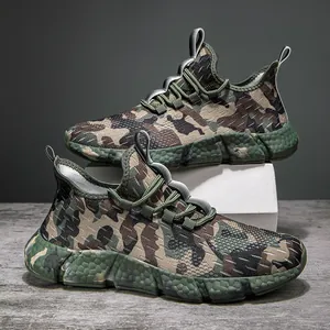 Chaussures de course camouflage tendance avec tissu en maille et semelles alvéolées