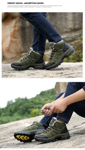 Detail of warm faux fur lining and durable leather upper on green outdoor hiking boots