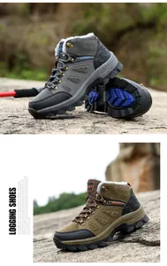 Close-up of warm winter hiking boots with thick fleece lining and durable non-slip rubber soles