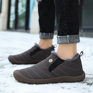 Waterproof non-slip winter snow boots for men with warm plush lining and grey fabric