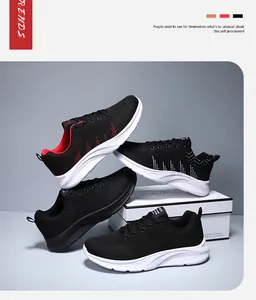 Three pairs of lightweight breathable knit sneakers in black, red, and white colorways