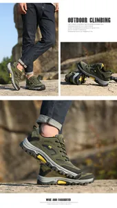 Nahaufnahme robuster Outdoor-Kletterschuhe für Herren auf natürlichem Felsuntergrund