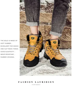 Outdoor winter boot with anti-slip rubber sole and warm faux fur lining on stairs