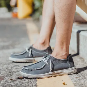 Casual grijze canvas heren instappers met lichtgewicht antislipzolen voor comfort