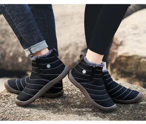 Detail of waterproof quilted nylon winter boot with warm faux fur lining and non-slip sole