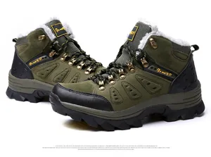 Detail view of winter outdoor boots with warm fleece lining and rugged rubber sole