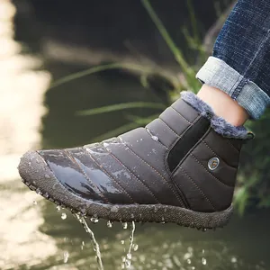 Waterproof brown winter snow boots with warm faux fur lining and anti-slip rubber soles