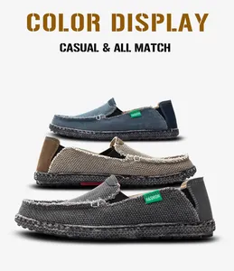 Drei Farben Herren Canvas Loafers mit ausgefransten Kanten und rutschfesten Gummisohlen