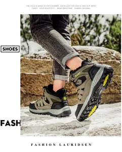 Close-up of military green outdoor hiking boots featuring durable non-slip rubber soles