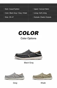 Detail showing soft canvas material and elastic sole in black gray, grey, and khaki colors