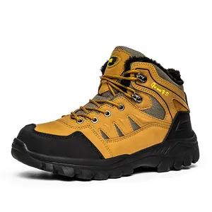 Men Women Outdoor Hiking Boots Winter Warm Faux Fur Lined High Top Snow Boots Non Slip Rubber Sole Lace Up Sport Walking Shoes