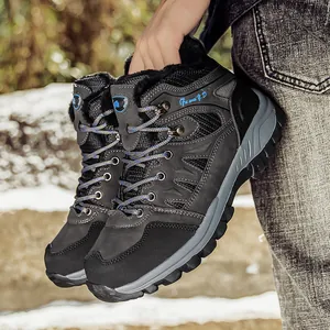 Winter high-top outdoor boots with fleece lining and non-slip rubber soles for warmth