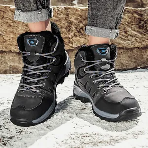 Men's high-top waterproof hiking boots with warm fleece lining and anti-slip rubber sole