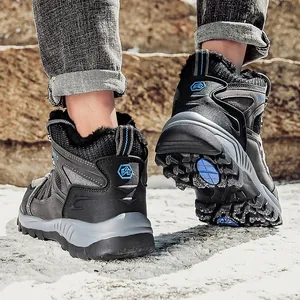 Winter high-top snow boots with warm fur lining and non-slip soles for outdoor hiking