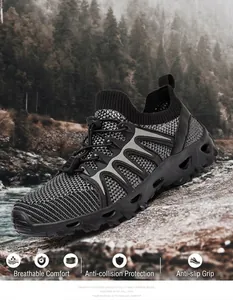 Detail of breathable mesh outdoor loafers with shock-absorbing soles for hiking