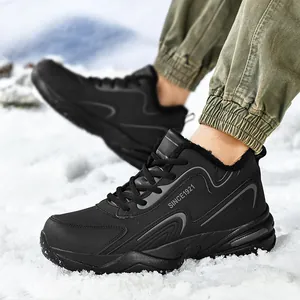 Chaussures de Sport d'Hiver Unisexe Doublées Polaire Cuir Microfibre Baskets de Course Chaudes Semelle Épaisse Antidérapante