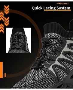 Detail of outdoor trekking shoe with quick-adjust elastic lace system and mesh fabric