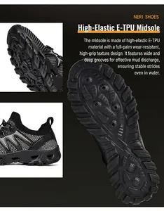 Detailed view of non-slip outsole and breathable mesh on outdoor trekking shoes