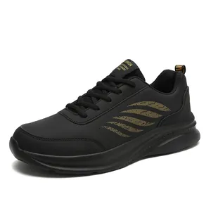 Leichte schwarze Leder-Laufschuhe für Herren mit lässigem Schnür-Sneaker-Design