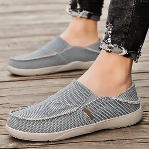 Men's breathable mesh slip-on loafers in grey-blue with non-slip sole for casual outdoor wear