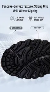 Détail de la semelle en caoutchouc souple avec motif 3D cranté pour une adhérence accrue